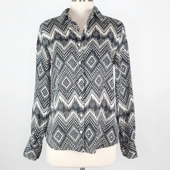 J.Crew Black White Linen Diamond Ikat Boy Shirt 2 - Picture 3 of 7